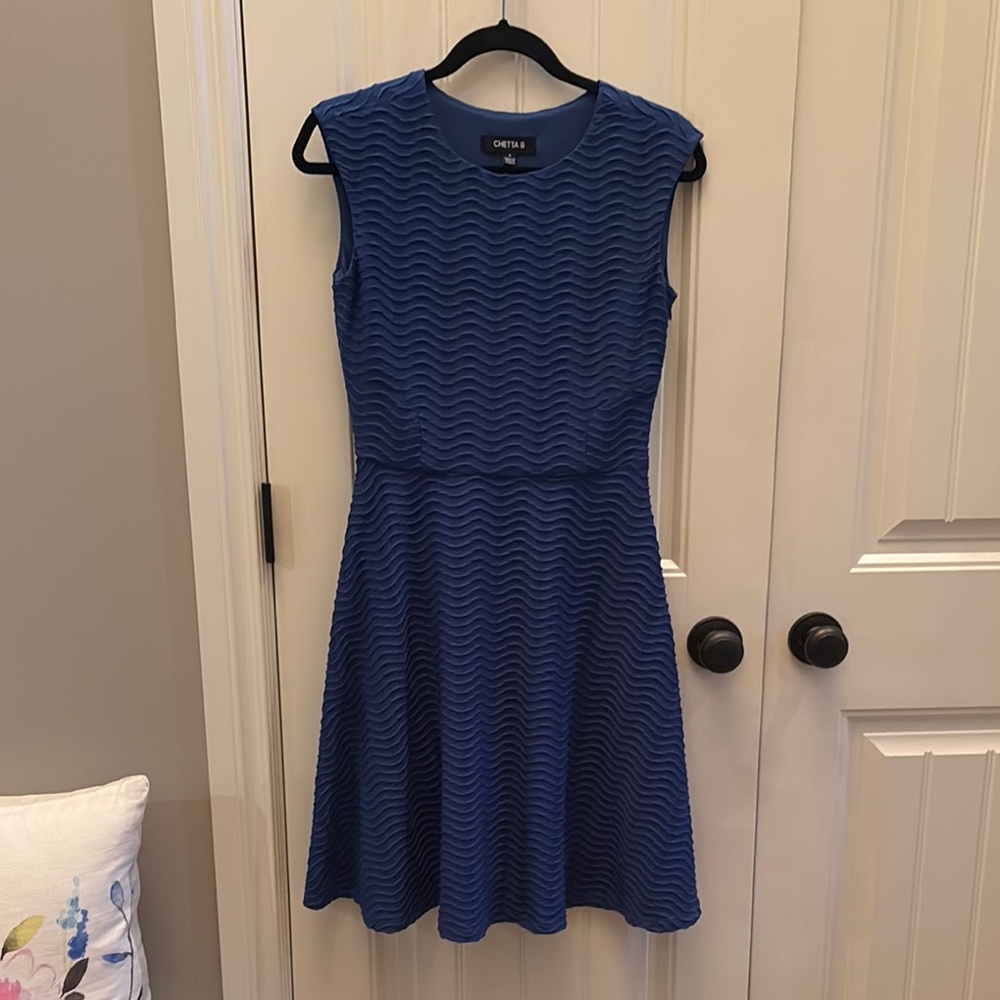Chetta B Blue Sleeveless Peplum Midi Dress